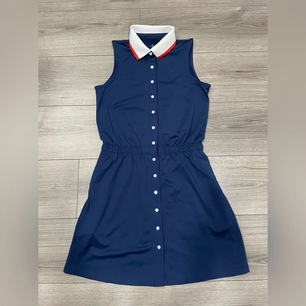 Tuckernuck Sport Navy Sleeveless Polo Preppy Alcott‎ Golf Dress Size L FLAW READ